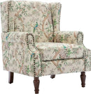 UIXE High Back Floral Accent Chair, Fabric Upholstered Armchair for Living Room, Retro Wingback Arm Chair with Solid Wood Legs, Nailhead Trim Single Sofa Bedroom Reading Seat - Bird Pattern by CozyNest Decor