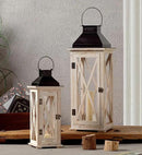 TIMRIS Large Wooden Candle Lanterns Decorative Set of 2, Rustic Farmhouse Whitewash Floor Lanterns, Indoor/Outdoor Hanging Lanterns for Home Decor (No Glass) by CozyNest Decor