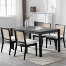 VESCASA Upholstered Dining Chairs with Square Rattan Back, Armless Padded Sherpa Fleece Cushion Dining Chairs with Wood Legs for Dining Room, Kitchen, Set of 6, Black Frame by CozyNest Decor