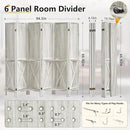 6 Panel Pegboard Display with 24 Hooks, Wooden Pegboard Room Divider Wall with Shelf, Rustic Room Dividers and Folding Privacy Screens, Bedroom, Jewelry Store, White by CozyNest Decor