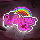 LISIGNVE Rainbow Welcome Neon Sign Cloud Light Up Sign Welcome Led Sign Rainbow Neon Light with USB for Bedroom Wedding Party School Business Wall Decor (16.5”*12.6”) by CozyNest Decor