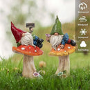 TERESA'S COLLECTIONS Resin Statues for Yard, Set of 2 Cute Garden Gnomes on Mushroom Statues for Outdoor Patio Porch Lawn, Ideal Gift for Dad Mom Birthday, Outside Decor Housewarming Gifts, 6.7" by CozyNest Decor