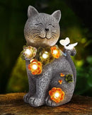 Solar Garden Statues Outdoor Decor, 6 LED Cat Flowers Butterfly Figurine Lights, Waterproof for Balcony Patio Porch Lawn Yard Ornament Art - Gift Ideas for Housewarming Gardening Grandma Women by CozyNest Decor
