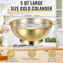 Norme 5 Quart Stainless Steel Gold Colander and 3 Pcs Gold Fine Mesh Strainer, Stainless Steel Pasta Rice Food Metal Strainer with Handles, Easy Clean and Dishwasher Safe by CozyNest Decor