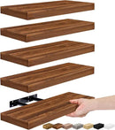 Sorbus Floating Shelves for Wall, Bathroom Shelves Wall Mounted for Kitchen, Bedroom, Living Room, Bathroom Storage, Over Toilet, Hanging Book Shelf for Ｗall Home Decor (Walnut, 5 Pack) by CozyNest Decor