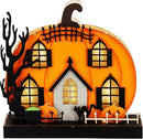 Lulu Home Halloween Tabletop Decoration, Wooden Lighted Pumpkin House Decoration Ornaments, Battery Operated Halloween Sign Indoor Fireplace Desk Kitchen Table Ornament, 9 x 9 x 2.1 INCH by CozyNest Decor