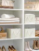 StorageWorks Storage Baskets for Shelves, Foldable Fabric Closet Storage Bins with Handles, Fabric Storage Bins Clothes Organizer, Beige, White & Ivory, 3-Pack, Large by TinyTreasures Baby Boutique