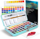 CHROMATEK Watercolor Paint Set – 50 Vivid Colors Including Transparent, Opaque & Pastel – Art Kit with Brush, Water Pen, Palette, Color Chart, Swatch Sheets, Pad & Metal Travel Case by TinyTreasures Baby Boutique