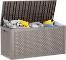 100 Gallon Resin Deck Box, Lockable Outdoor Storage Box for Patio Cushions Storage Furniture,Garden Tools, Pool Supplies, Weatherproof and UV Resistant (Grey L) by GreenHaven Gardens