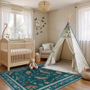 6x9 Rugs for Living Room with Insect Print - Bug Rug Non-Silp Stain Resistant Soft Carpet for Bedroom, Low Pile Ultra-Thin Machine Washable Carpet for Dining Room, Kids Nursery, Office (6'x9' Teal) by TinyTreasures Baby Boutique