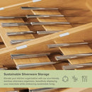 Premium Cutlery, Flatware, and Silverware Drawer Organizer – Slanted 3-Compartment Design with Labeled Slots, Non-Slip Feet, 100% Sustainable Bamboo, 2 Pack by CozyNest Decor