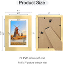 5x7 Picture Frame Set of 4, 5 x 7 Wood Photo Frames with Mat for 4x6, Wooden Frame with Real Glass Cover for Wall and Tabletop Display,Gold by CozyNest Decor