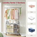 Tajsoon Laundry Hamper with Hanging Rack, 3 Section Laundry Sorter with Heavy Duty Lockable Wheels, Laundry Basket Organizer for Dirty Clothes Storage, 3 Beige by CozyNest Decor
