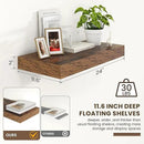 Deep Floating Shelves for Wall | 24 Inch Wide x 12 Inch Deep Floating Shelves | 24W x 12D Rustic Wood Wide Wall Shelves | Bookshelf Laundry Shelf TV Shelf by CozyNest Decor
