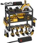 Power Tool Organizer With Charging Station, Heavy Duty Steel 4 Slots, Tool Battery Holder with 4 Outlet Power Strip, Easy To Install Garage Storage Rack for Workshop/Shed Gift For Men by GreenHaven Gardens