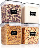 Vtopmart Food Storage Containers 2.5L / 84.5oz, 4 Pieces BPA Free Plastic Airtight Canister for Flour, Sugar, Baking Supplies, with 4 Measuring Cups and 24 Labels, Black by CozyNest Decor