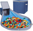 SAM AND MABEL Toy Storage Organizer with Play Mat for Kids – 13" x 13" x 13" Storage Box, Stackable and Foldable Cubby Baskets for Playroom, Nursery Bins for Boys and Girls (Noble Blue) by TinyTreasures Baby Boutique
