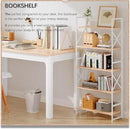 4NM 5 Tiers No Assembly Book Shelves, 51.2" H Folding Bookshelf Bookcase Open Industrial Foldable Shelves for Bedroom, Living Room, Home Office - Natural White by CozyNest Decor