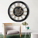 27 inch Large Real Moving Gears Wall Clock with Toughened Glass Cover, Oversized Solid Wood Retro Farmhouse Clock, Giant Decorative Rustic Wall Clock for Living Room Home Kitchen Office (Black) by CozyNest Decor