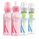 Dr. Brown’s Natural Flow® Anti-Colic Options+™ Narrow Baby Bottles, 8 oz/250ml, with Level 1 Slow Flow Nipple, 4 Pack, Pink/Clear by TinyTreasures Baby Boutique