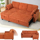 84 Inches Chenille Sectional Sofa w/Pull-Out Sofa Bed & Adjustable Back, Tufted L-Shaped Couch w/Storage Chaise, Sleeper Sectional Sofa w/USB Port & Cup Holders for Living Room, Orange by CozyNest Decor