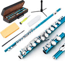 EastRock Closed Hole Flutes C 16 Key for Beginner, Kids, Student -Nickel Flute with Case Stand and Cleaning kit (Sea Blue) by TinyTreasures Baby Boutique