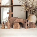 NEROSUN Empty Tomb Easter Scene and Cross Decoration, Wooden Easter Resurrection Scene Cross Jesus Tomb Tray Set, Jesus Nativity Scene Decor for Religious Home Office Tabletop Christian Gifts by CozyNest Decor