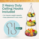 Home Intuition 3-Tier Hanging Fruit Produce Basket Heavy Duty Wire with 2 Metal Ceiling Hooks, Round, Bronze by CozyNest Decor
