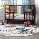 Personalized Baby Crib Bedding Set for Baby Boys Girls, Blue Dinosaur Design Custom Name Baby Crib Sets 5-Pcs, Toddler Double Layer Blanket Fitted Sheets Changing Pad Cover Rug Wall Art Set by TinyTreasures Baby Boutique