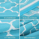 GAOMON Reversible Outdoor Rug 9'x18' Waterproof Plastic Straw Rug, Patio Rug, Large Modern Area Rug Carpet, Indoor Outdoor Rugs for Camping, Porch, Deck, Balcony, Backyard, Teal/White(Geometric) by CozyNest Decor