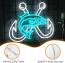 LISIGNVE Crossed Fish Hooks Neon Sign Fishing Led Neon Light for Wall Decor Fish On Light up Sign for Fishing Gear Store Yacht Gift for Father Boy(16.5 * 12.6 In) by CozyNest Decor