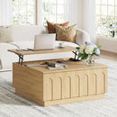 Lift Top Coffee Table with Storage, Modern Coffee Table with Arched Design, 31.5" Square Tea Table with Wood Grain, Boho Multifunctional Center Table for Living Room, Office, Oak by CozyNest Decor