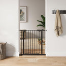 Comfy Cubs Baby Safety Gate with 3 Extensions - Adjustable 42" x 1.9" x 30" Q195 Steel Doorway Barrier - Powder-Coated Finish for Stairs and Doorways - Walk-Through Design Pet Gate - Black by TinyTreasures Baby Boutique