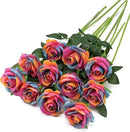 Rainbow Fake Roses Artificial Flowers - 10 Pcs Fake Artificial Roses Silk Flowers with Stems for Home Wedding Hotel Office Centerpiece Decor（Rainbow） by CozyNest Decor