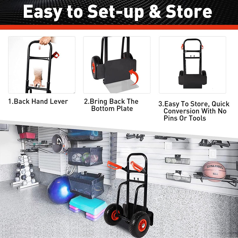 Heavy Duty Hand Truck Dolly Cart Trolley Cart with Telescope Handle & 9.4" PU Wheels, 440 Pound Capacity