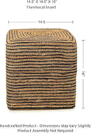 REDEARTH · Cube Pouf Foot Stool Ottoman - Jute Braided Pouffe Poof Accent Sitting Footrest for The Living Room, Bedroom, Nursery, Patio, Lounge 50% Jute 50% Cotton (14.5”x14.5”x16”; Natural Black) by CozyNest Decor