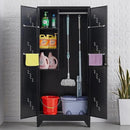 75" Metal Storage Cabinet, Tool Cabinets with Hooks, Garage Storage Cabinet with Lock, Heavy-Duty Tool Cabinet for Utility Room, Gym, Basement, Broom Closet Cabinet, Black by CozyNest Decor