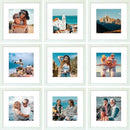 Vittanly 12x12 Picture Frames Set of 9, Shatter Resistant Plexiglass, Display 8x8 Pictures with Mat or 12x12 without Mat, Photo Frames for Wall Mount, Engineered Wood, Vintage Green by CozyNest Decor