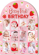 R HORSE 3D Berry First Birthday Wood Photo Display Board, Pink Strawberry Baby's First Year Picture Frame, 1-12 Months Milestone Board Birthday Decorations Keepsake Gift for Baby Girls Nursery Decor by TinyTreasures Baby Boutique