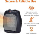 Amazon Basics Ceramic Space Heater, Portable Indoor Heating Solution, With Overheat and Tip-Over Protection, Thermostat, Non-Oscillating, 1500W, 7.52"D x 6.34"W x 9.45"H, Black by CozyNest Decor