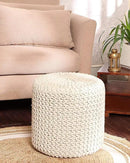 REDEARTH Cylindrical Hand Knitted Pouf - Foot Stool Ottoman - Cord Boho Pouffe - Cotton Round Poof for Home Decor - Living Room - Nursery - Bedroom - Patio (16" x 16" x 16") - Ivory by CozyNest Decor