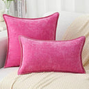 decorUhome Chenille Soft Throw Pillow Covers 20x20 Set of 2, Farmhouse Velvet Neutral Decorative Euro Pillow Covers with Stitched Edge for Couch Sofa Bed Home Decor, Hot Pink by CozyNest Decor
