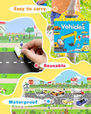 Benresive Reusable Sticker Book for Toddlers 2-4 Years, Fun Travel Stickers for Kids, Waterproof Sticker Books for Toddlers 1-3, Crafts Activities for Todddlers 1-3 2-4 3-5 - Vehicle by TinyTreasures Baby Boutique