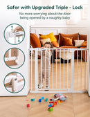 Babelio 29-43" Magnetic Baby Gate for Stairs,Doorways House,Kitchen,30" Tall Pet Barrier with Baffles,Pressure Mounted & Dual-Lock Design Safety for Kids Toddler,Auto-Close/Hold-Open,White by TinyTreasures Baby Boutique