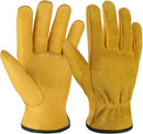 OZERO Leather Work Gloves Flex Grip Tough Cowhide Gardening Glove for Wood Cutting/Construction/Truck Driving/Garden/Yard Working for Men and Women 1 Pair (Gold,Small) by GreenHaven Gardens