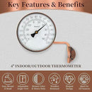 4 Inch Outdoor Thermometer, Outside Temperature Gauge Decorative for Patio, Window, Greenhouse, Garage, Brass Swivel Thermometer (4inch Thermometer) by GreenHaven Gardens