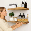 BGMG Wood Floating Shelves for Wall 24 inch Set of 2, Rustic Wooden Wall Mount Shelves for Living Room Bedroom Kitchen Farmhouse-24x6.7x1.25 inch- Gold Oak by CozyNest Decor