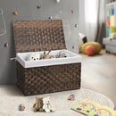 Wicker Storage Basket with Lid, 27.7 Gallon (105L) Large Blanket Basket with Lid, Woven Storage Bin with Handles, Removable Liner, Metal Frame, Foldable, for Bedroom, Laundry Room, Brown by CozyNest Decor