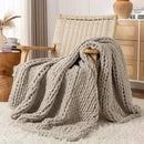 Chunky Knit Blanket Throw, 100% Hand Knit Throw Blanket Handmade Chenille Cable Knit Throw for Couch, Stylish Cozy Soft Rope Knot Crochet Blanket for Home Decor, Beige Linen, 40x50 Inches
