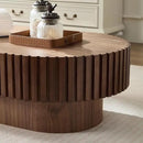 43.7" Oval Coffee Table for Living Room,Modern Handcraft Drum Coffee TableSmall Wooden Coffee Table with Sturdy Pedestal Easy Assembly for Office-Walnut by CozyNest Decor